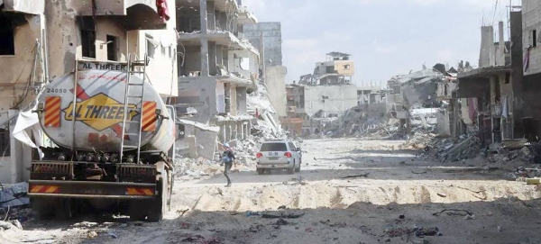 A United Nations team attempts to deliver fuel to Nasser hospital through destroyed roads in mid-February 2024. — courtesy UNOCHA/Themba Linden