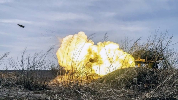 Ukrainian soldiers firing artillery at their fighting position as the Russia-Ukraine war continues in the direction of Bakhmut, Donetsk. — courtesy Getty Images