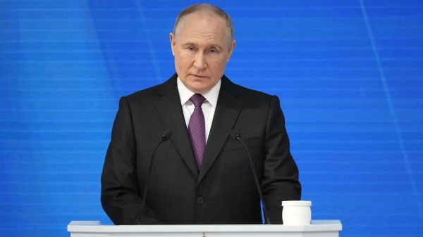 Putin delivers his state of the nation address in Moscow on February 29, 2024, ahead of Russia's presidential election