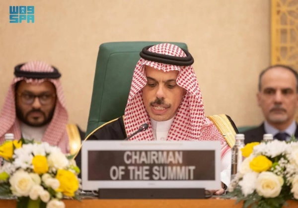 Saudi Minister of Foreign Affairs Prince Faisal bin Farhan delivering presidential speech at the Extraordinary Session of the Council of Foreign Ministers of the Organization of Islamic Cooperation in Jeddah on Tuesday.
