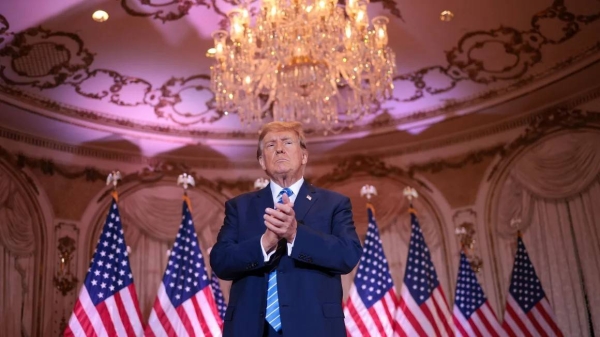 Former President Donald Trump greets supporters after speaking at an election night watch party at Mar-a-Lago on March 5 in West Palm Beach, Florida