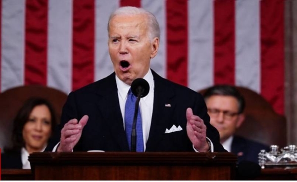 President Joe Biden delivering the speech.