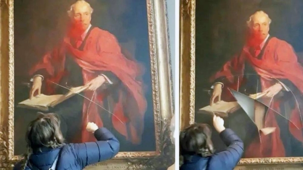 Palestine Action says an activist ‘ruined’ Balfour painting in Trinity College, Cambridge. — courtesy Palestine Action