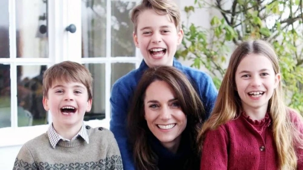 Catherine with Prince Louis, Princess Charlotte and Prince George. — courtesy Prince of Wales