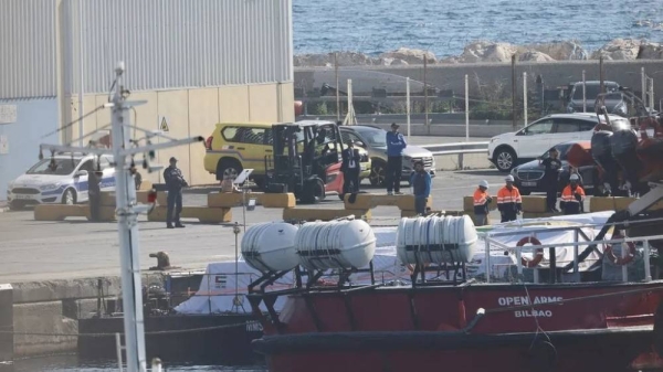 The Open Arms is loaded with aid before setting off for Gaza.