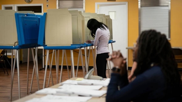 A voter casts a ballot at a polling station in Goldsboro, North Carolina, on March 5, 2024