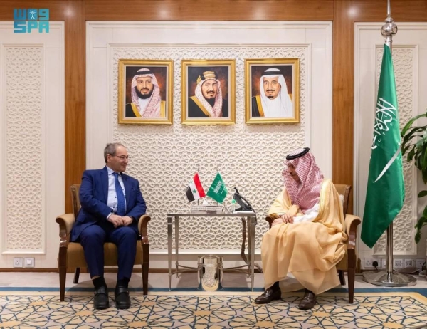 Saudi Minister of Foreign Affairs Prince Faisal bin Farhan holds talks with Syria’s Minister of Foreign Affairs and Expatriates Dr. Faisal Mekdad in Riyadh on Thursday.
