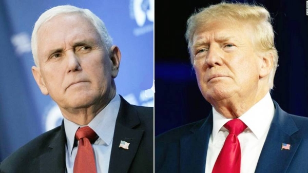 A combo picture of former Vice President Mike Pence, left, and former President Donald Trump