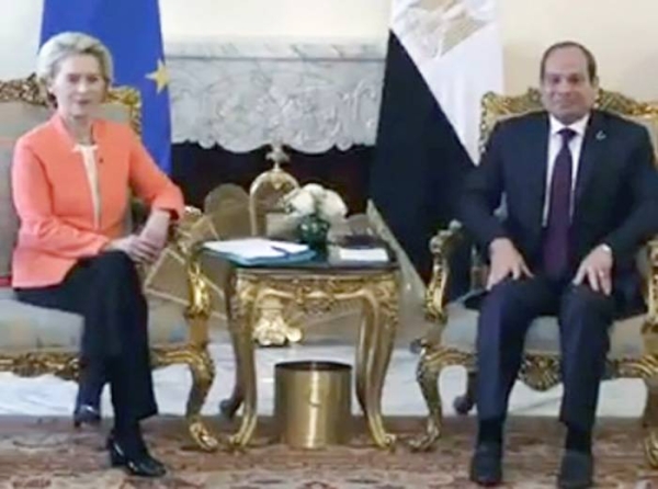 European Commission president Ursula von der Leyen and Egypt's President Abdel Fattah El-Sisi meet in Cairo on Sunday. — courtesy X