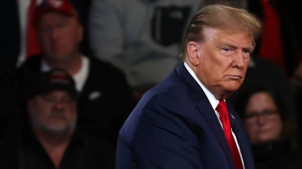 Former President Donald Trump speaks on February 20, 2024, in Greenville, South Carolina