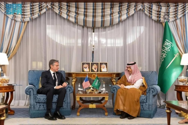 Saudi Minister of Foreign Affairs Prince Faisal bin Farhan and the US Secretary of State Antony Blinken hold talks in Jeddah on Wednesday.