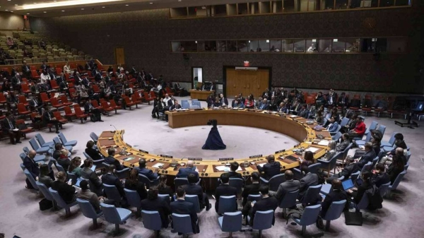 A general view shows a Security Council meeting at United Nations headquarters, Friday, March. 22, 2024