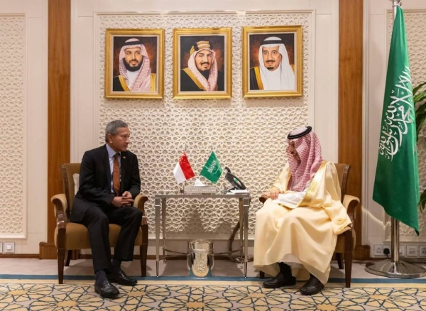 Saudi Arabia's Foreign Minister Prince Faisal Bin Farhan welcomed Singapore Foreign Minister Dr. Vivian Balakrishnan at the Ministry of Foreign Affairs in Riyadh on Sunday.