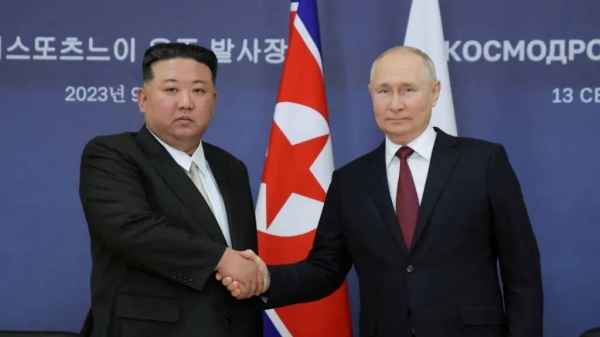 When Russia's President Vladimir Putin (L) met his North Korean counterpart Kim Jong Un last year