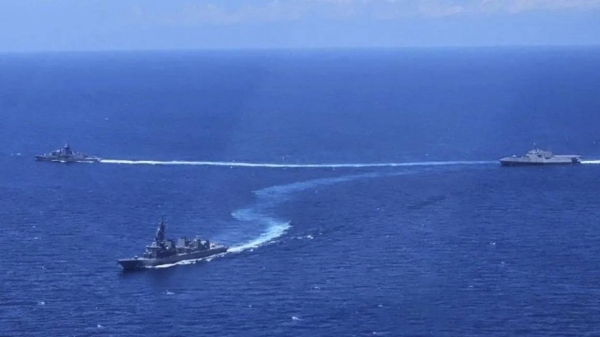 The US, Japan, Australia and the Philippines held their first joint naval exercises in a show of force Sunday in the South China Sea, where Beijing's territorial claims have caused alarm