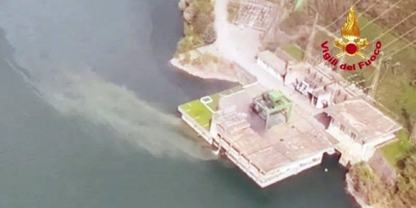 The hydroelectric power plant on Lake Suviana seen in a video shared by the Italian fire and rescue service. — courtesy Vigili del Fuoco