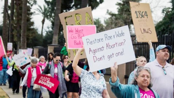 Demonstrators during a Women's March rally in Phoenix, Arizona, US, on Jan. 20, 2024. — courtesy Getty Images