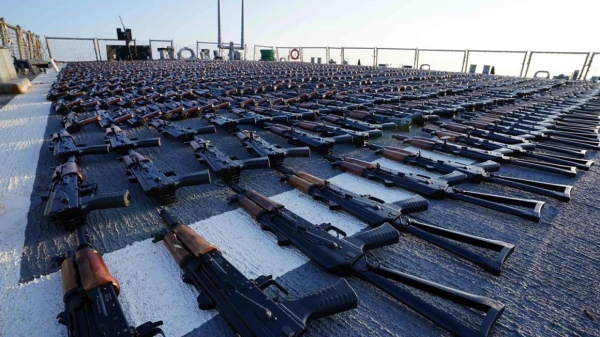This handout photo from US Central Command posted to X shows weapons seized from Iran that the US government transferred to Ukraine on April 4