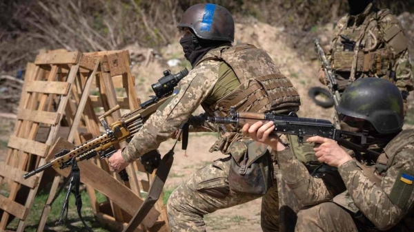 Members of the Siberian Battalion, which was formed mostly of volunteer Russian citizens joining the Ukrainian Armed Forces' International Legion