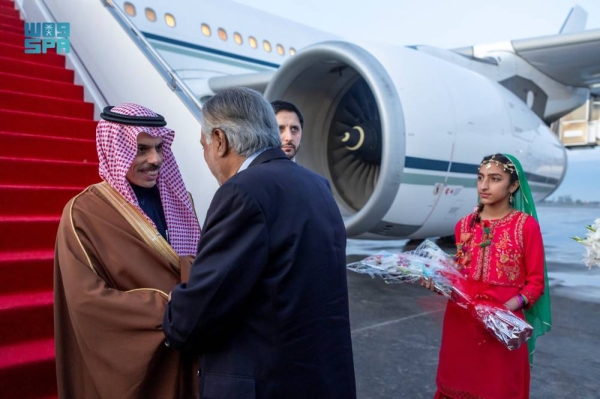 The Saudi delegation was received with a red-carpet welcome at the Noor Khan air base in Rawalpindi.