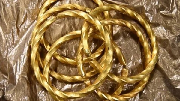 Six gold bracelets police say the suspects made using the stolen gold. — courtesy Peel Regional Police