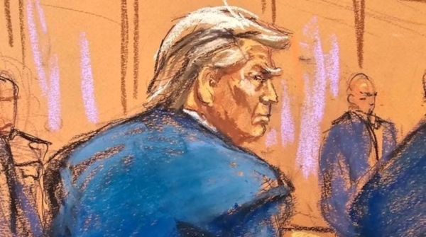 An artist rendition of Donald Trump in the New York court.