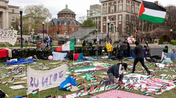 Protesters have been occupying a central lawn at New York's Columbia University