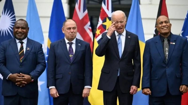 Papua New Guinean Prime Minister James Marape, Cook Islands Prime Minister Mark Brown, US President Joe Biden, and Kiribati President Taneti Maamau. — courtesy Getty Images