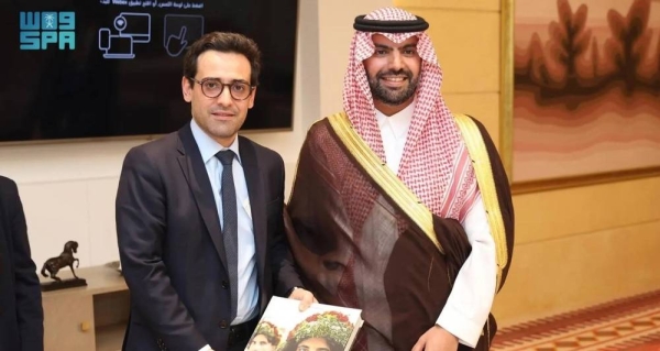 Saudi Minister of Culture Prince Badr bin Abdullah receives French Minister for Europe and Foreign Affairs Stéphane Séjourné in Diriyah, Riyadh on Tuesday.
