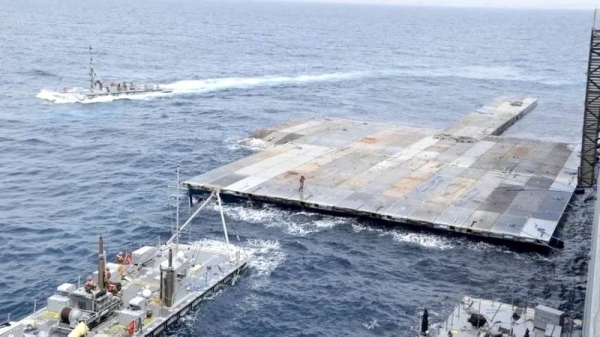 The Pentagon said that after construction of the floating pier was completed a causeway would be built. — courtesy CENTCOM