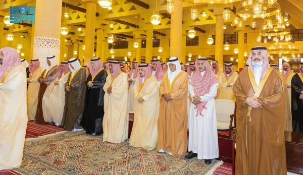 Prince Faisal bin Bandar, emir of the Riyadh region, Prince Muqrin, and several other princes were among those who offered the funeral prayer for Prince Badr bin Abdul Mohsen in Riyadh on Sunday.