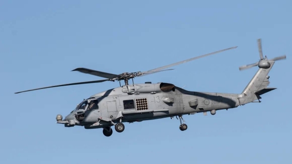 An Australian Navy helicopter in flight