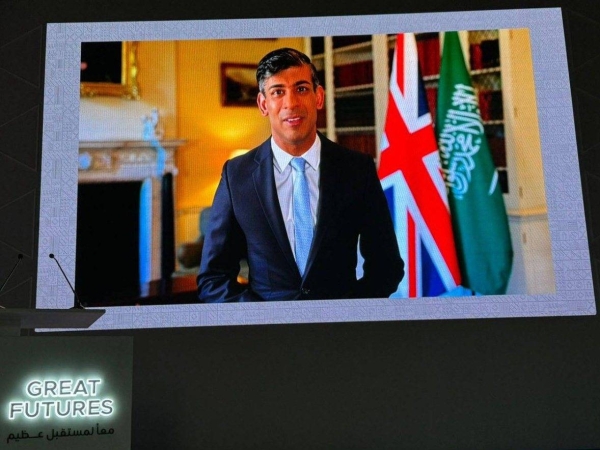 British Prime Minister Rishi Sunak addressing, through a video conference, the opening session of the GREAT Futures Initiative Conference on Tuesday.