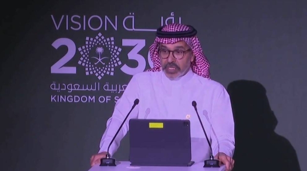 NEOM CEO Nadhmi Al-Nasr addressing the GREAT FUTURES initiative conference in Riyadh on Tuesday.