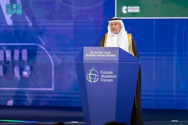 Dr. Abdullah Al-Rabeeah, advisor at the Royal Court and supervisor general of King Salman Humanitarian Aid and Relief Center, addressing the Future Aviation Forum 2024 in Riyadh on Tuesday.