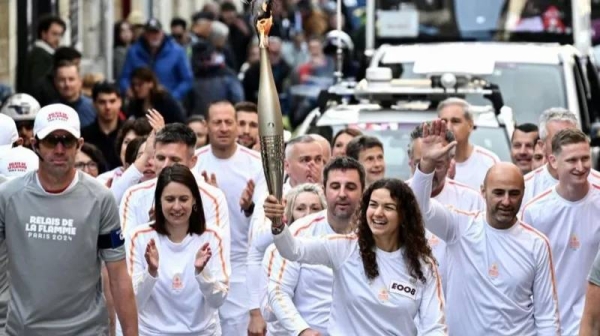 The Olympic flame arrived in Saint-Emilion, south-west France, and was due to enter Bordeaux later