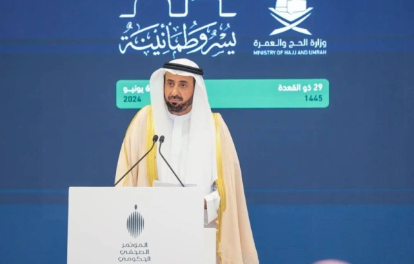 Minister of Hajj and Umrah Dr. Tawfiq Al-Rabiah addressing a government press conference in Riyadh on Thursday.