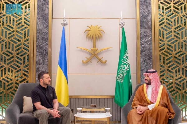 Saudi Crown Prince and Prime Minister Mohammed bin Salman holds talks with Ukrainian President Volodymyr Zelenskyy in Jeddah on Wednesday.
