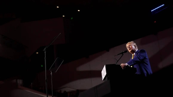 Former US President Donald Trump speaks during a Turning Point PAC town hall at Dream City Church on June 6, 2024