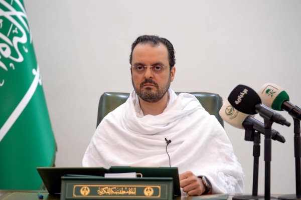 Prince Saud bin Mishal, deputy emir of Makkah and deputy chairman of the Central Hajj Committee, speaking to reporters after arrival in Mina on Friday.