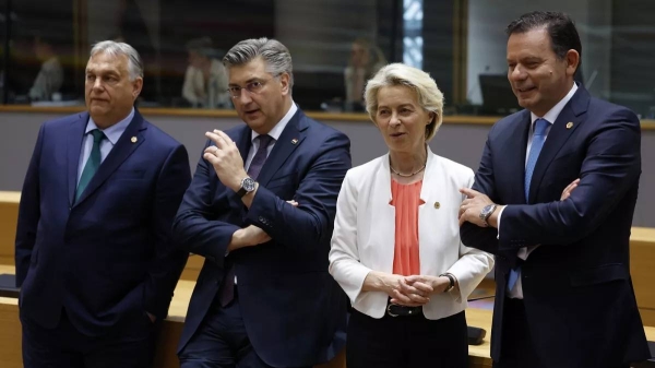 Hungarian prime minister Viktor Orbán, Croatian prime minister Andrej Plenković, EU Commission president Ursula von der Leyen and Portuguese prime minister Luis Montenegro