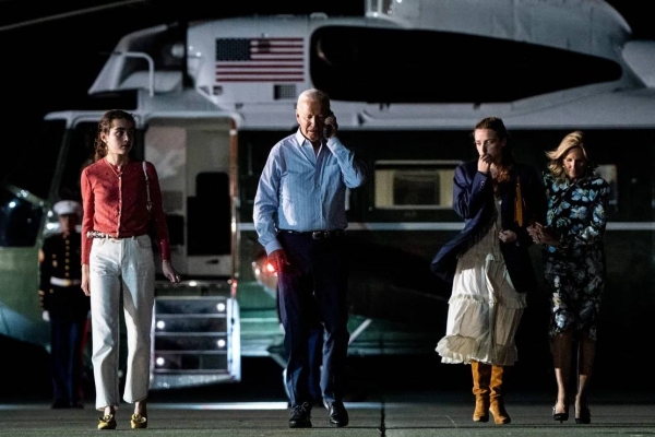 President Joe Biden, first lady Jill Biden, and their granddaughters Finnegan and Natalie Biden head to Camp David on June 29, 2024