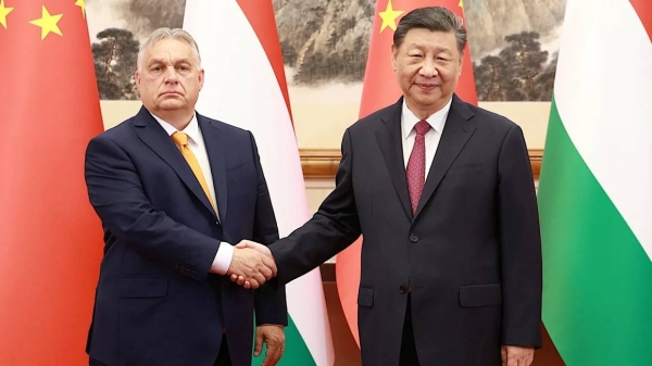 Chinese leader Xi Jinping meets Hungary's Prime Minister Viktor Orban at the Diaoyutai State Guesthouse in Beijing on July 8