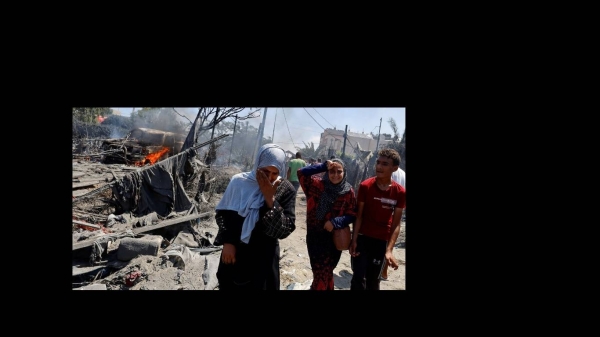 Videograb shows moment airstrike hits the area near a shelter in Gaza