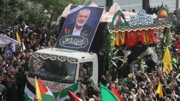 Iranians attend the funeral procession of assassinated Hamas chief, Ismail Haniyeh in Tehran on Thursday