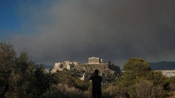 Smoke blew into Athens - including in the sky above the Parthenon