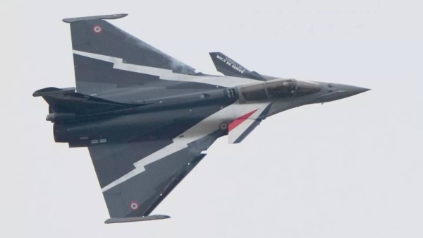 The Dassault Rafale jet performs a demonstration flight during the Paris Air Show in Le Bourget, north of Paris, 19 June 2023