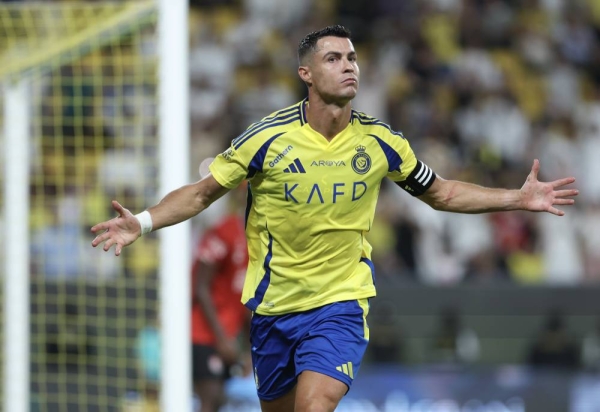 Ronaldo celebrates his goal against Al Raed on Thursday. (Al Nassr) 