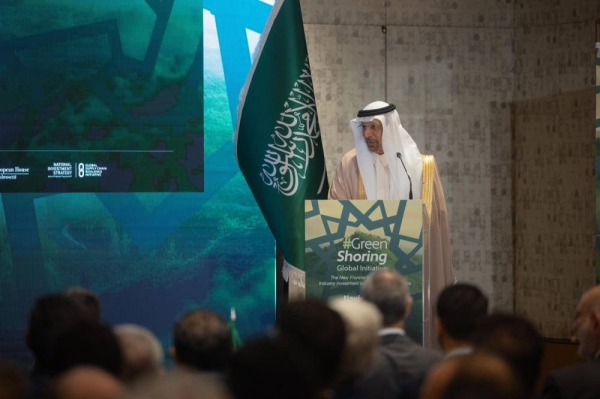 Saudi Investment Minister Khalid Al-Falih speaking at a business conference in Milan.