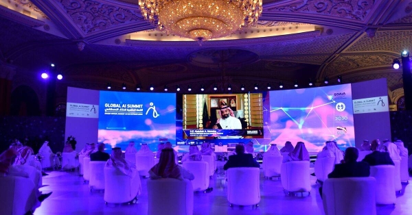 Guests attend the Global AI 2020 (Artificial Intelligence) Summit in the Saudi capital Riyadh on October 21, 2020. - 